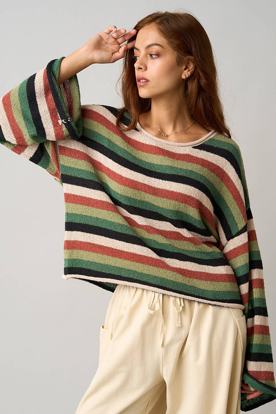 MULTICOLOR STRIPED SWEATER KNIT TOP