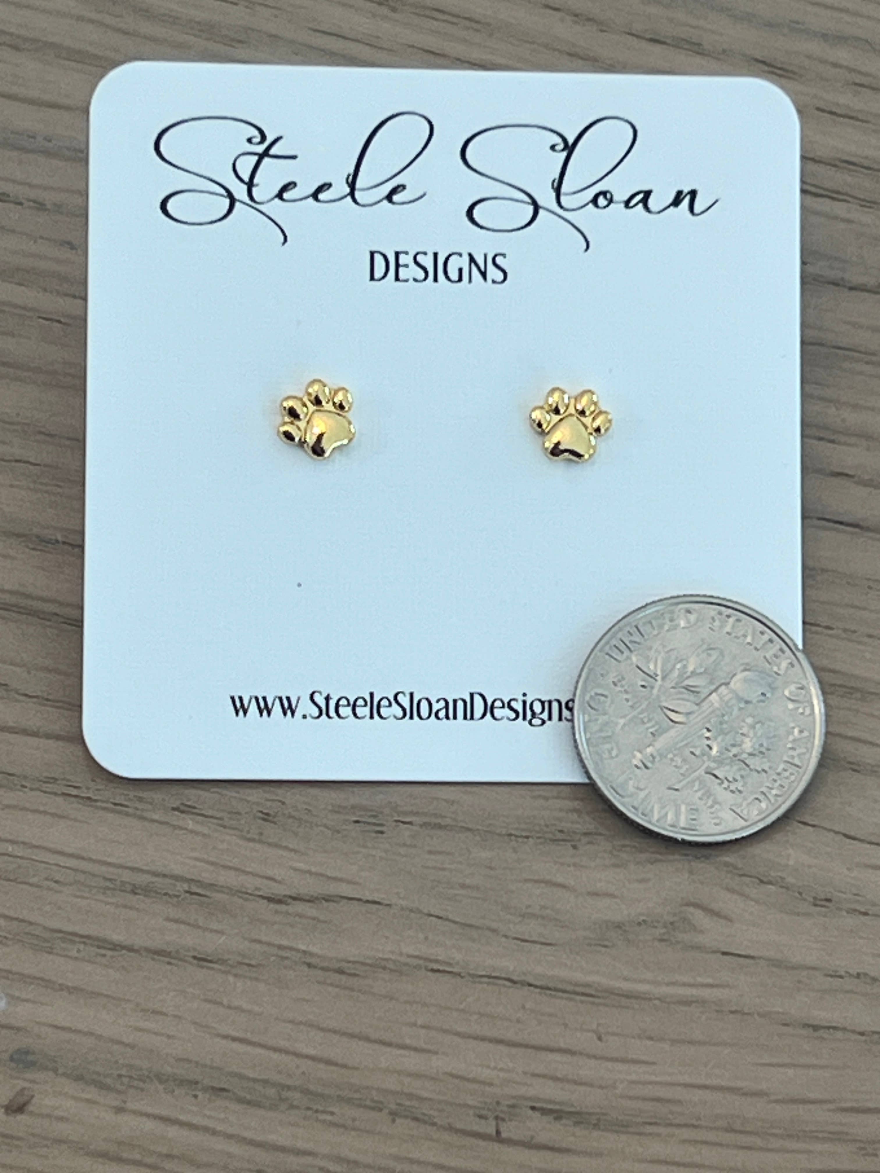 Tiny Paw Gold Stud Earrings-ADORABLE for Tigers or Bears Fan