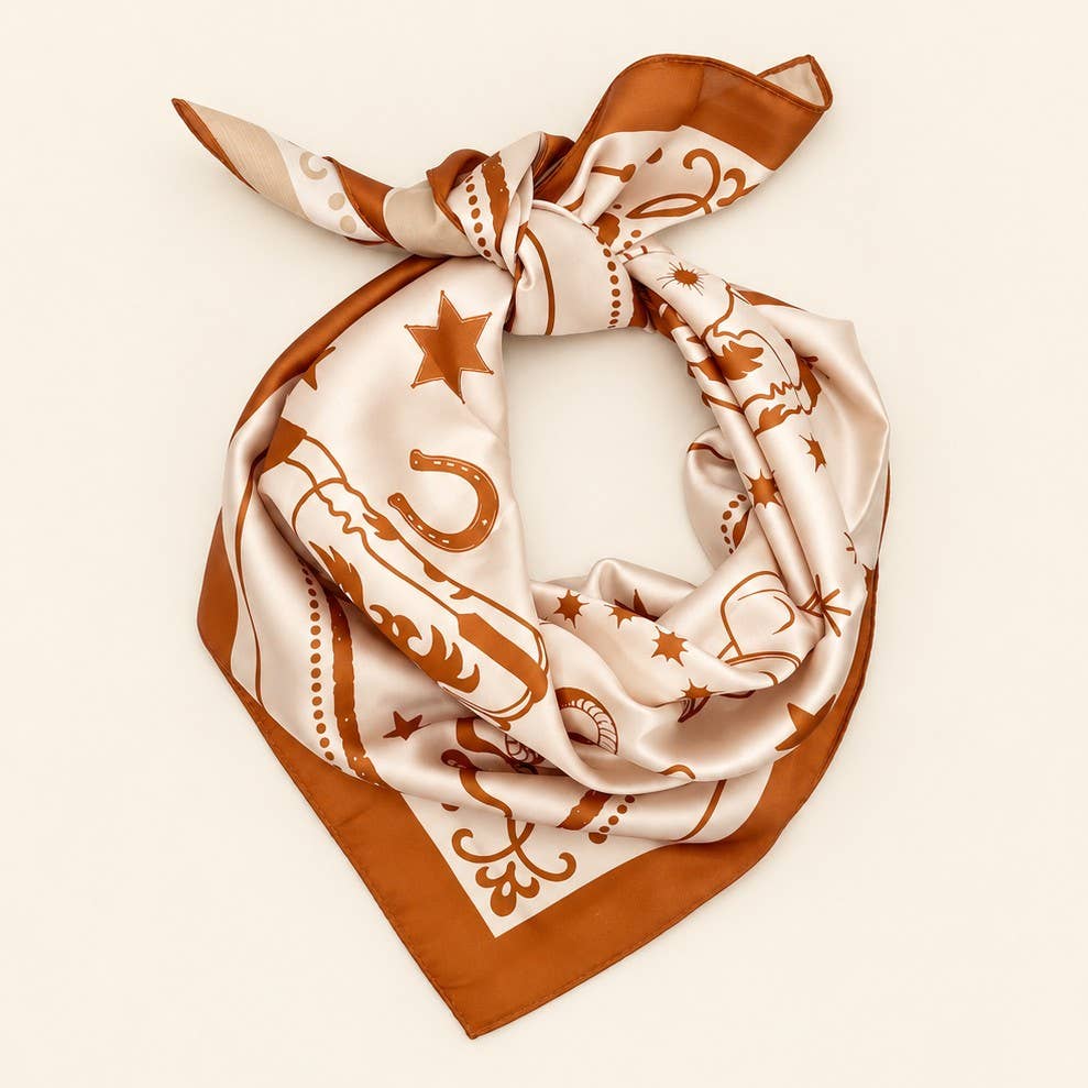 Western Motif Boot & Snake Square Bandana Scarf | 40SC738