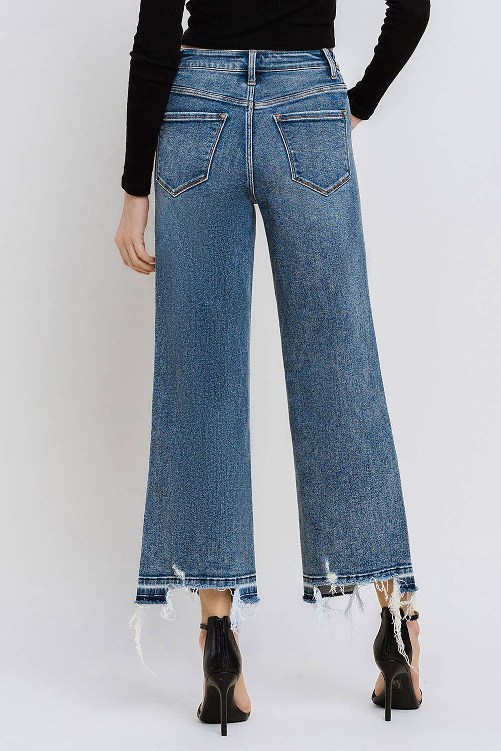 Flying Monkey SUPER HIGH RISE UNEVEN RAW HEM CROP WIDE JEANS