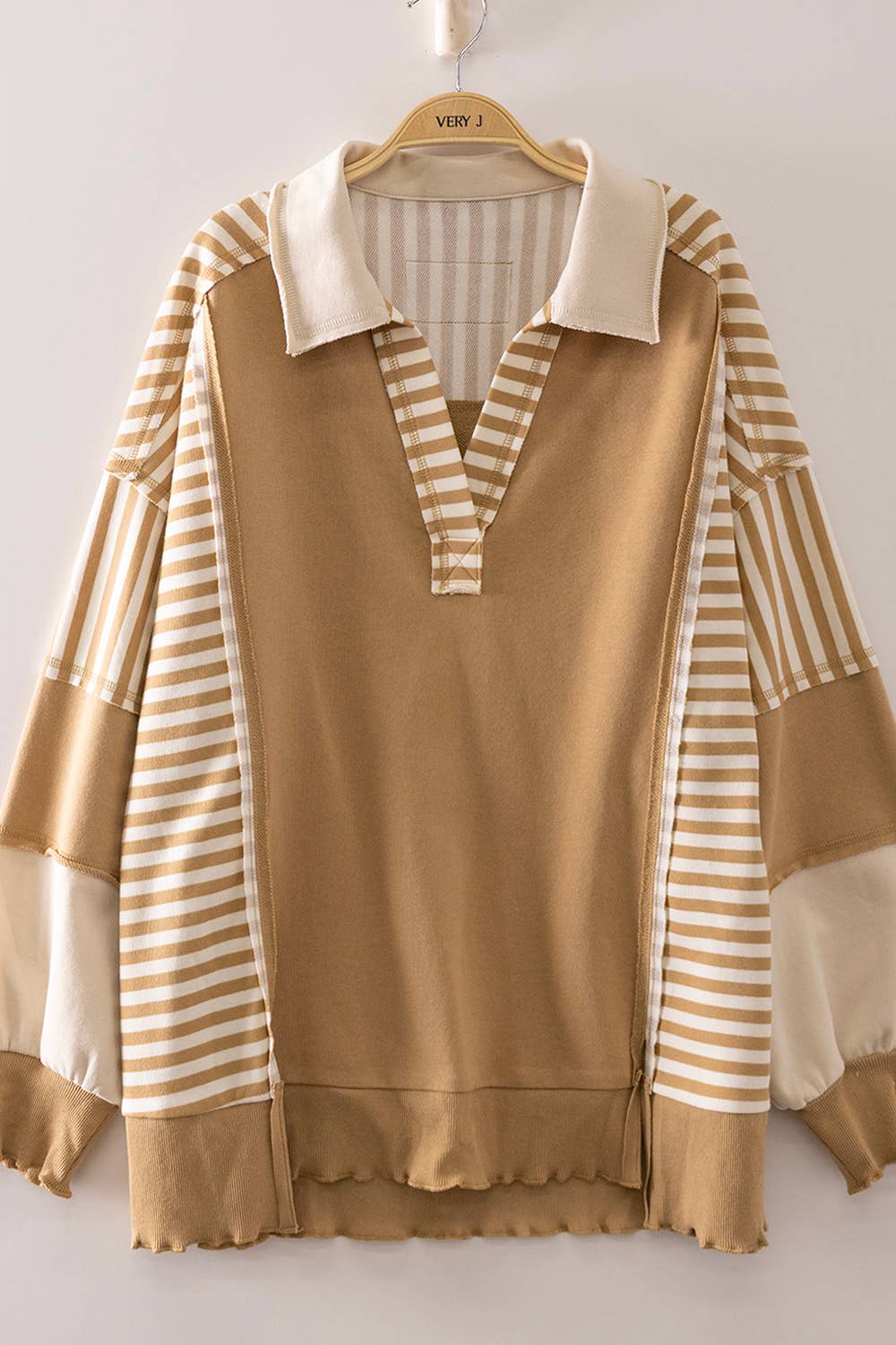 NT12811X-PLUS SIZE Vintage Stripe Rugby Sweatshirt