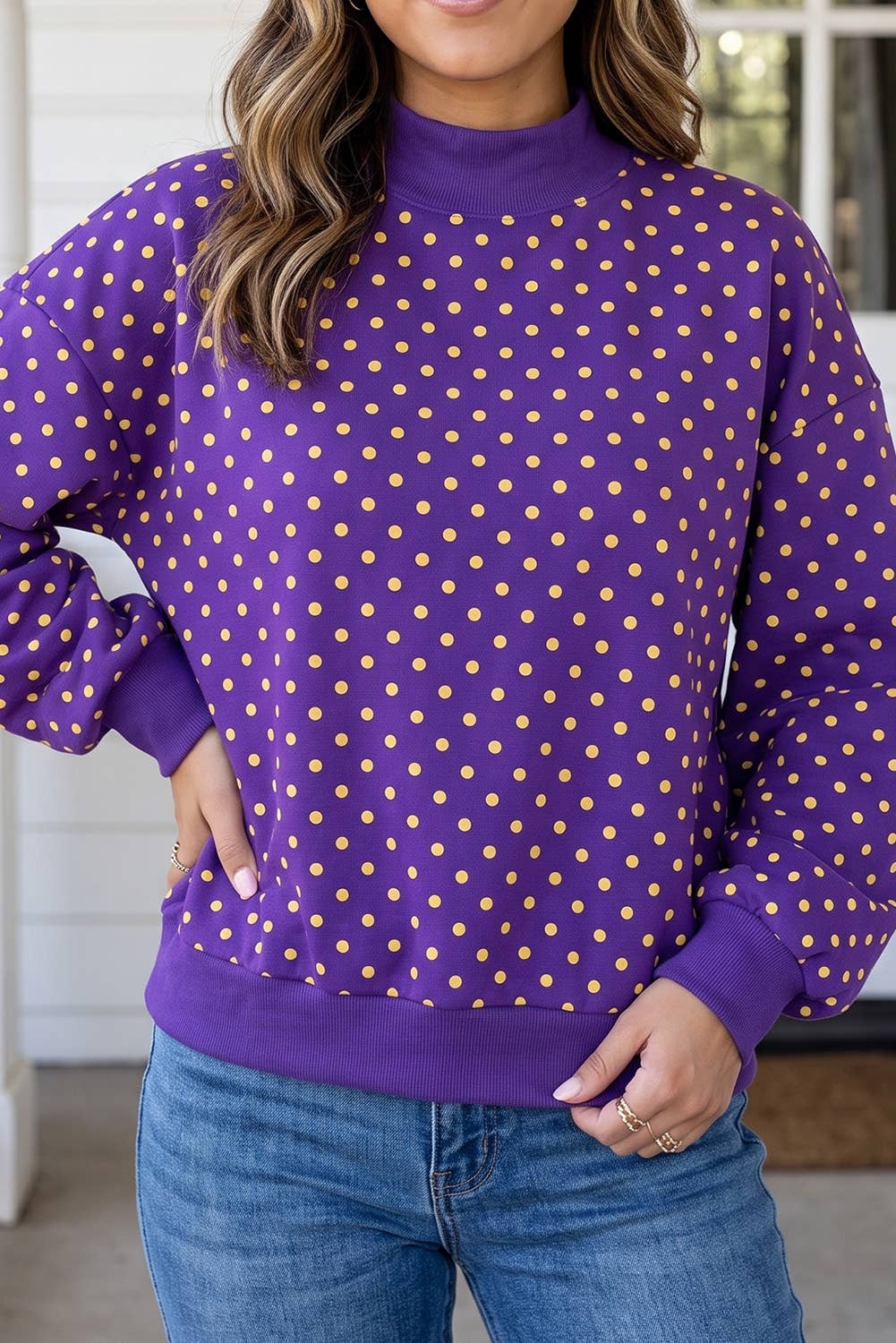LAS Polka Dot Mock Neck Sweatshirt (S-4X)