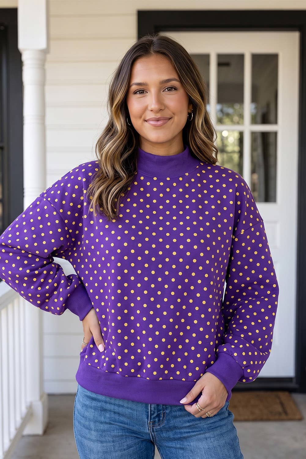 LAS Polka Dot Mock Neck Sweatshirt (S-4X)