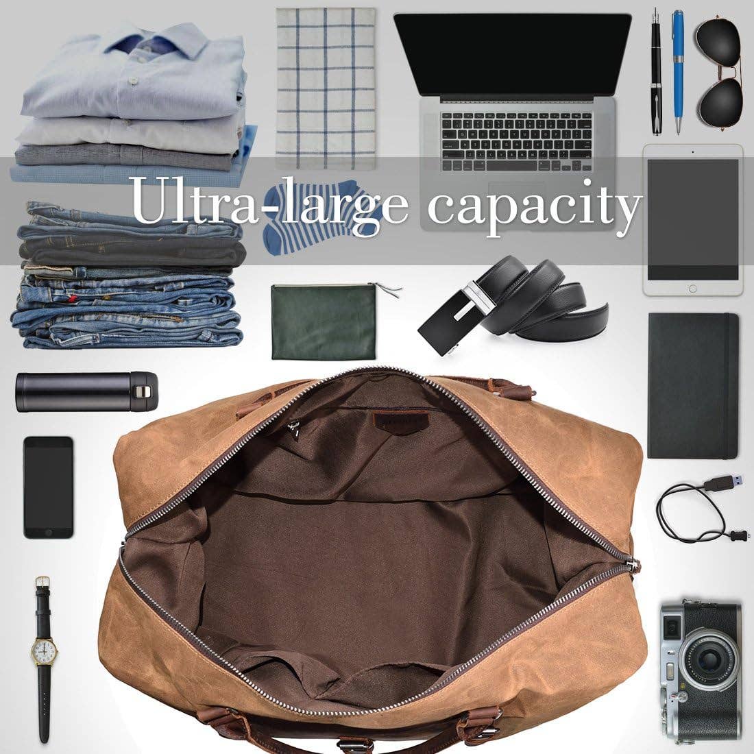 22" Oversized Handmade Leather Canvas Leather Duffel Bag