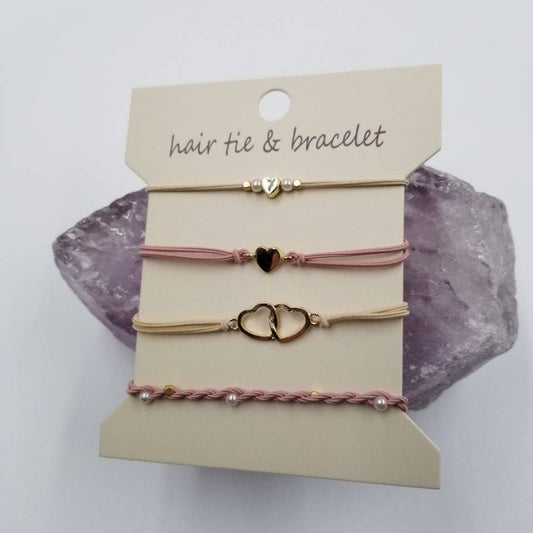 Handwoven Heart Hair Tie & Bracelet - Valentine's Day