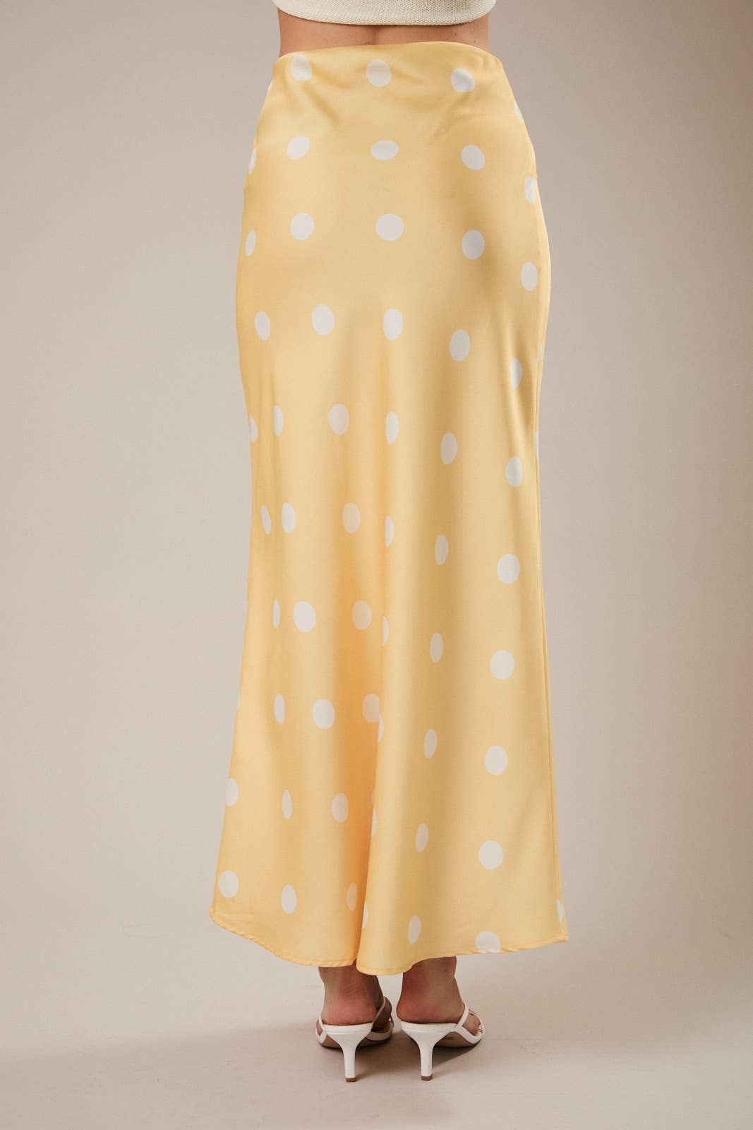 Polka Dot Satin Elastic Waist Midi Skirt