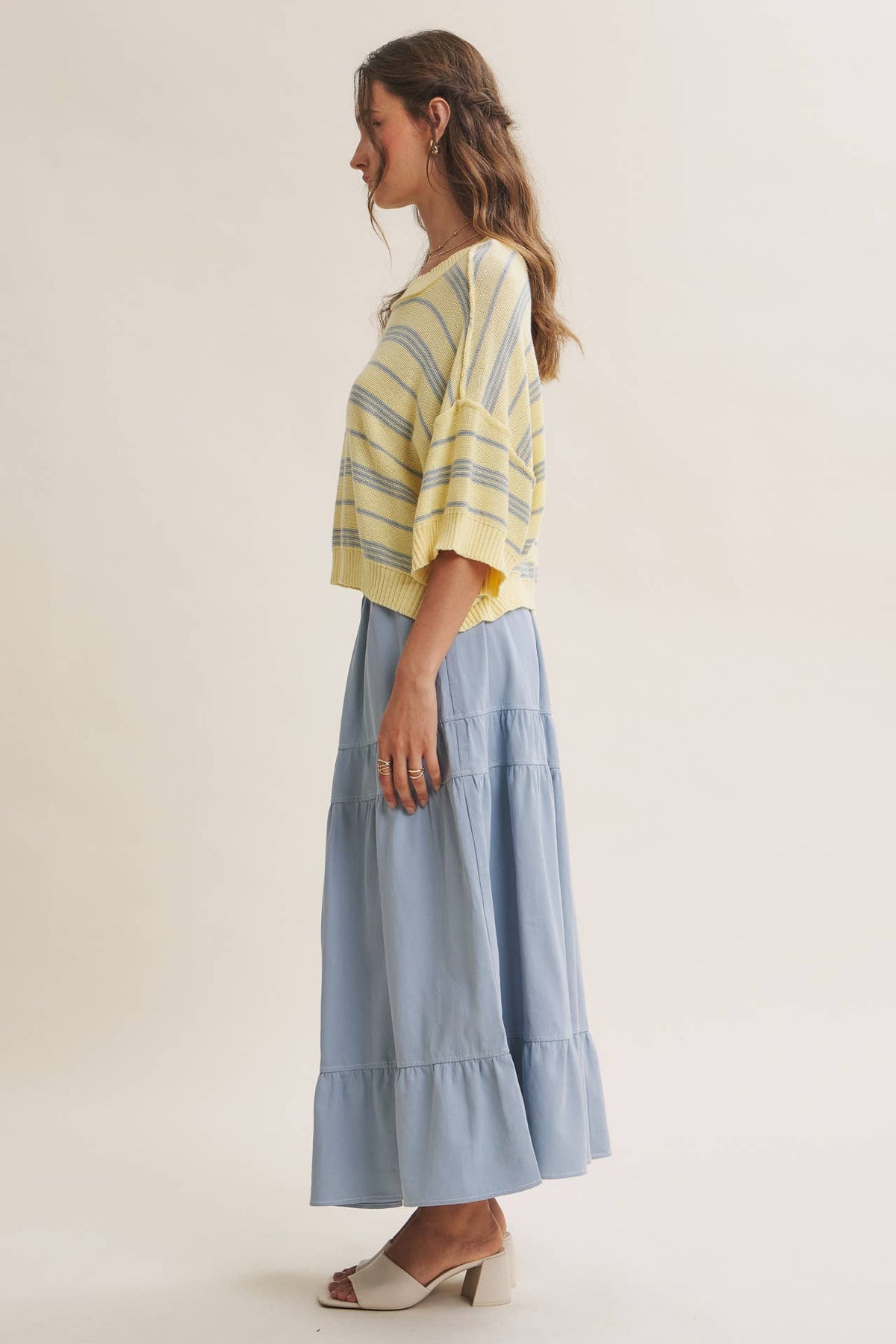 SUNLIT BOARDWALK LINEN COTTON BOXY STRIPE SWEATER