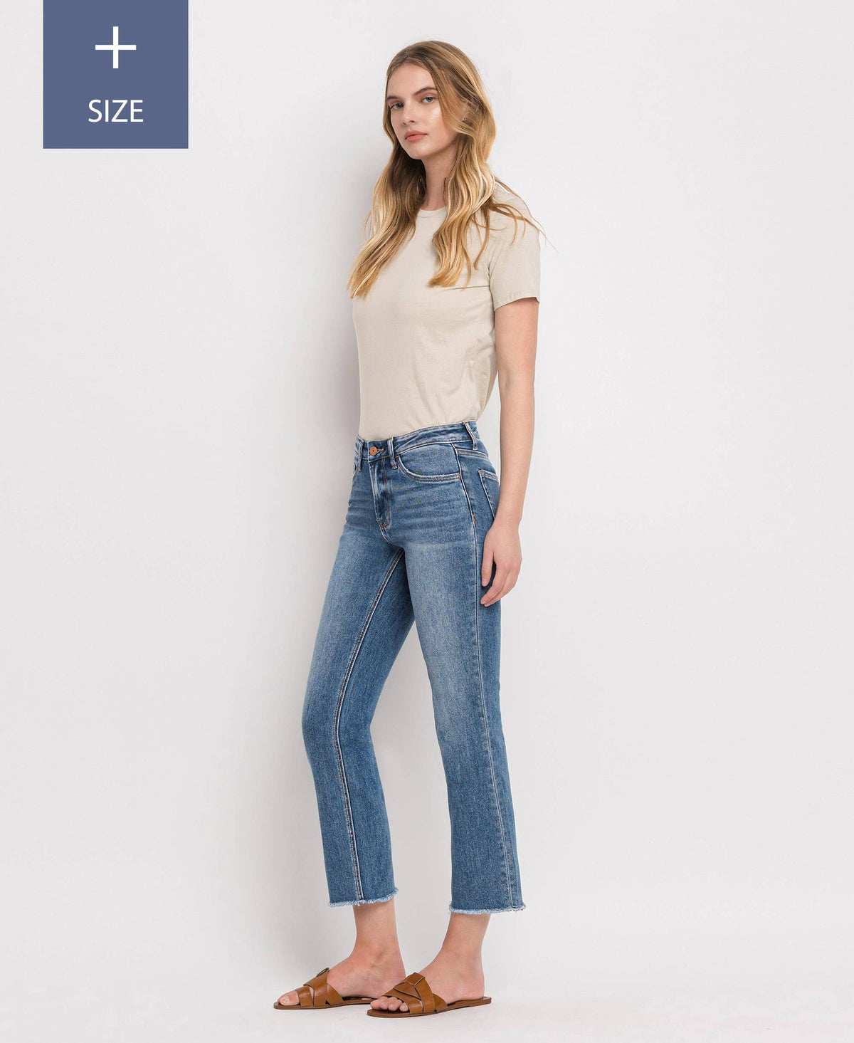 PLUS SIZE MID RISE CROP STRAIGHT JEANS V2750-P