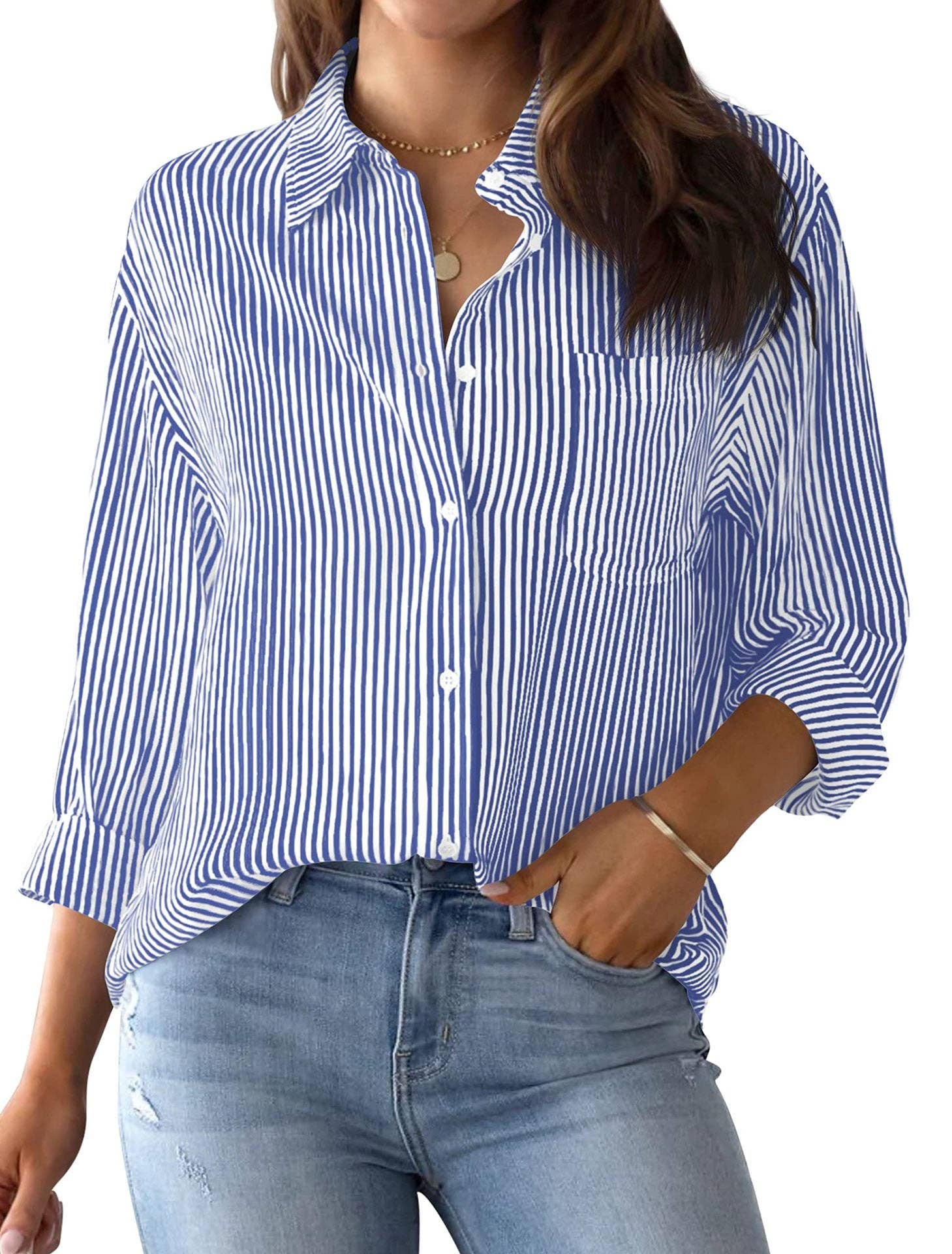 Classic Striped Button Down Shirt with Pocket