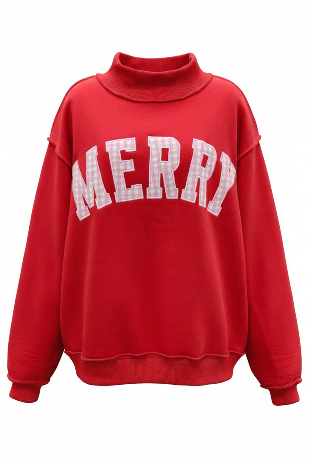 IT2594E-MERRY4 | 'MERRY' Embroidered Mock Neck Sweatshirt