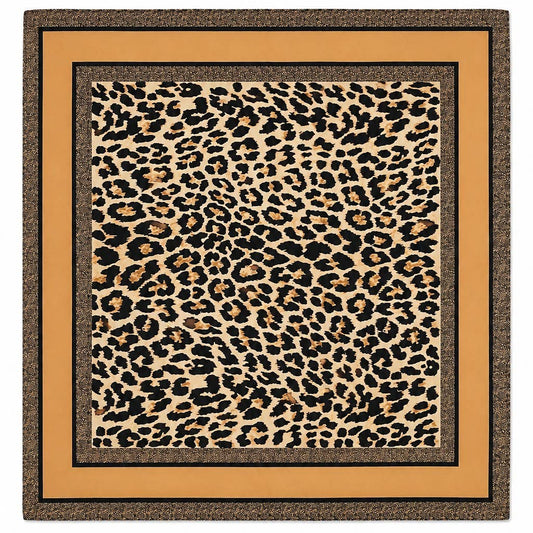 Leopard Print & Geometric Border Silky Neck Scarf | 40SC734