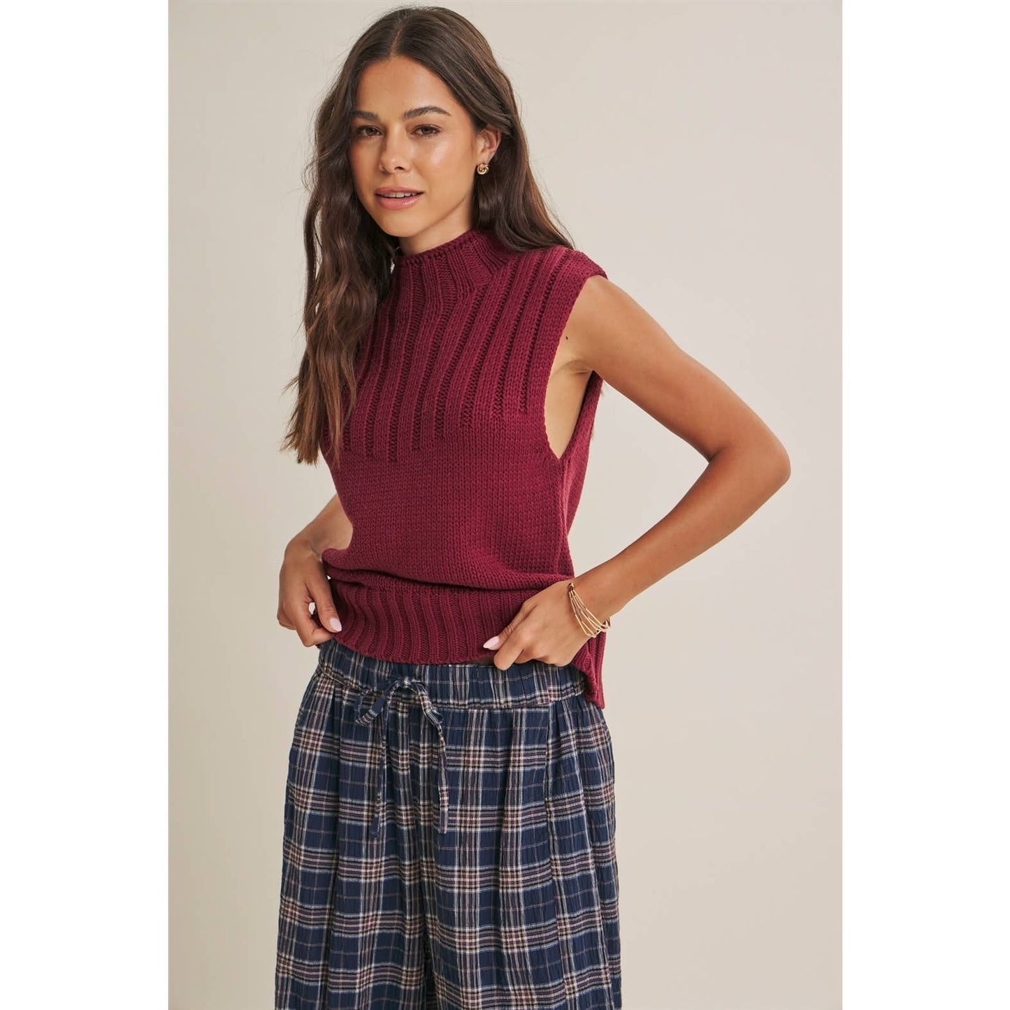 QUIET CABIN DAYS RIBBED MOCK NECK SWEATER TOP