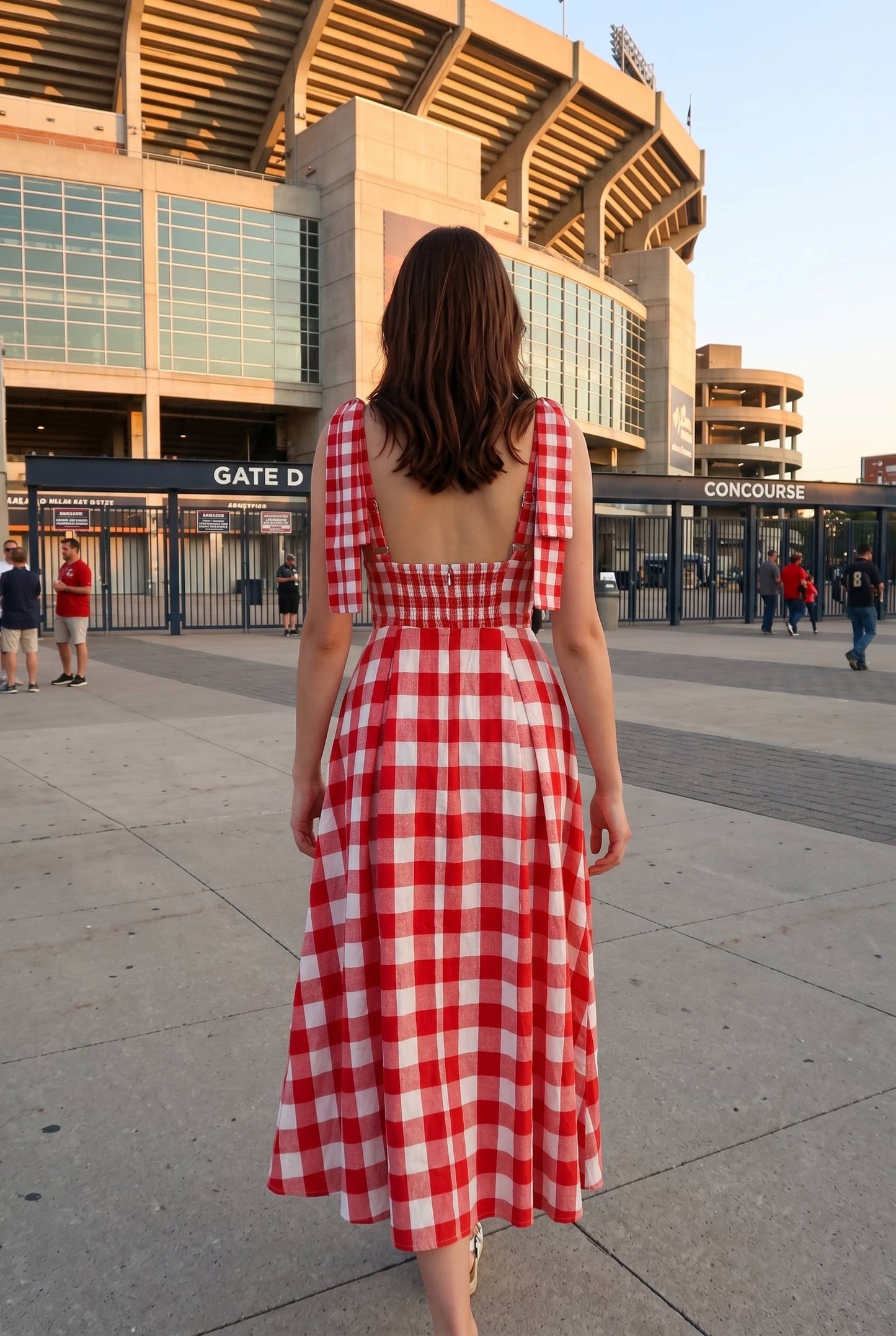 Check Pattern Tie Shoulder Maxi Dress