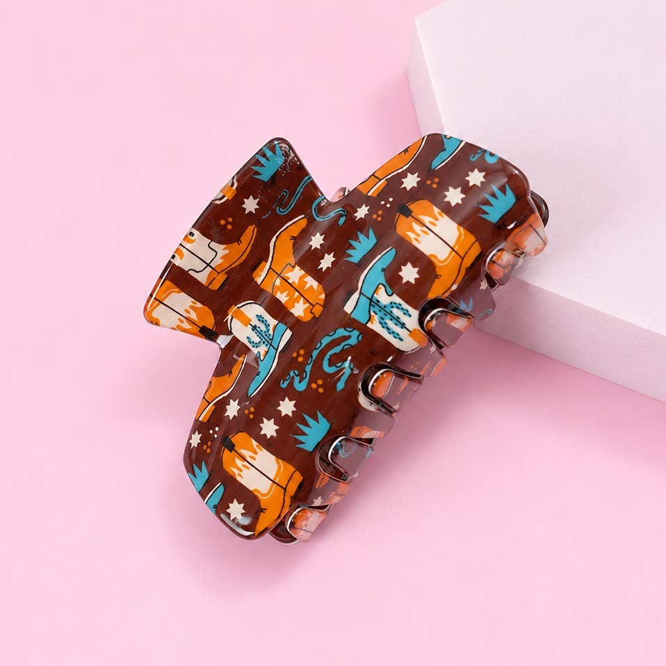 WESTERN COWGIRL BOOT PRINT HAIR CLAW CLIPS | 40H785