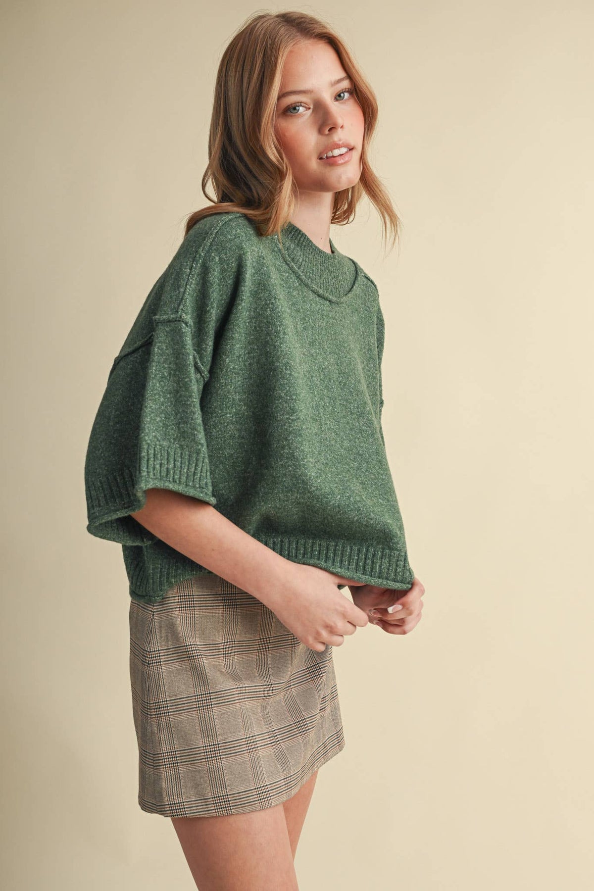 MARLED KNIT MOCK NECK SHORT SLEEVE SWEATER MSW11178