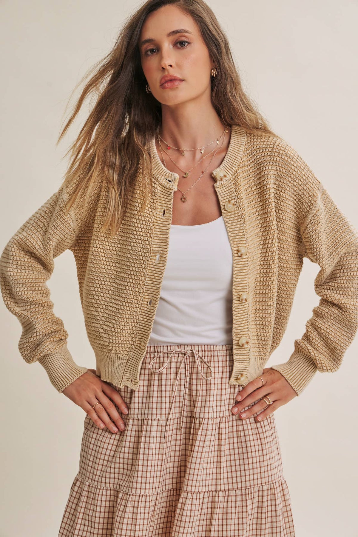 SEASONLESS MINERAL-WASHED COTTON WAFFLE BUTTON-DOWN CARDIGAN