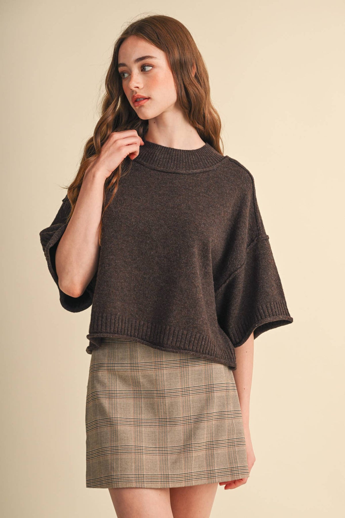 MARLED KNIT MOCK NECK SHORT SLEEVE SWEATER MSW11178