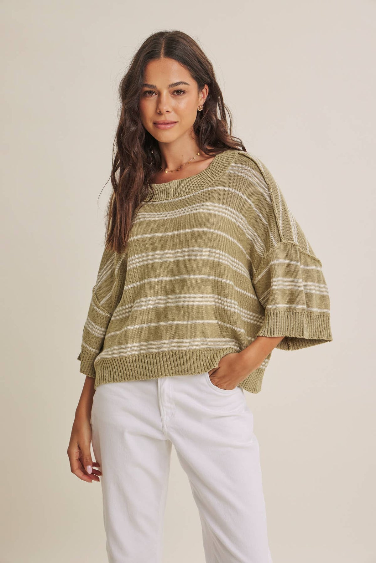 SUNLIT BOARDWALK LINEN COTTON BOXY STRIPE SWEATER